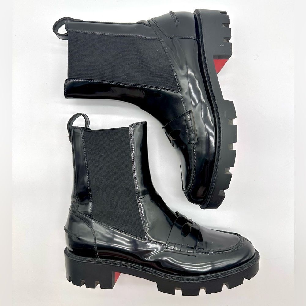 CHRISTIAN LOUBOUTIN Montezu Brushed Leather Ankle Boots Black Lug Sole EU 39 US9 - Picture 8 of 15